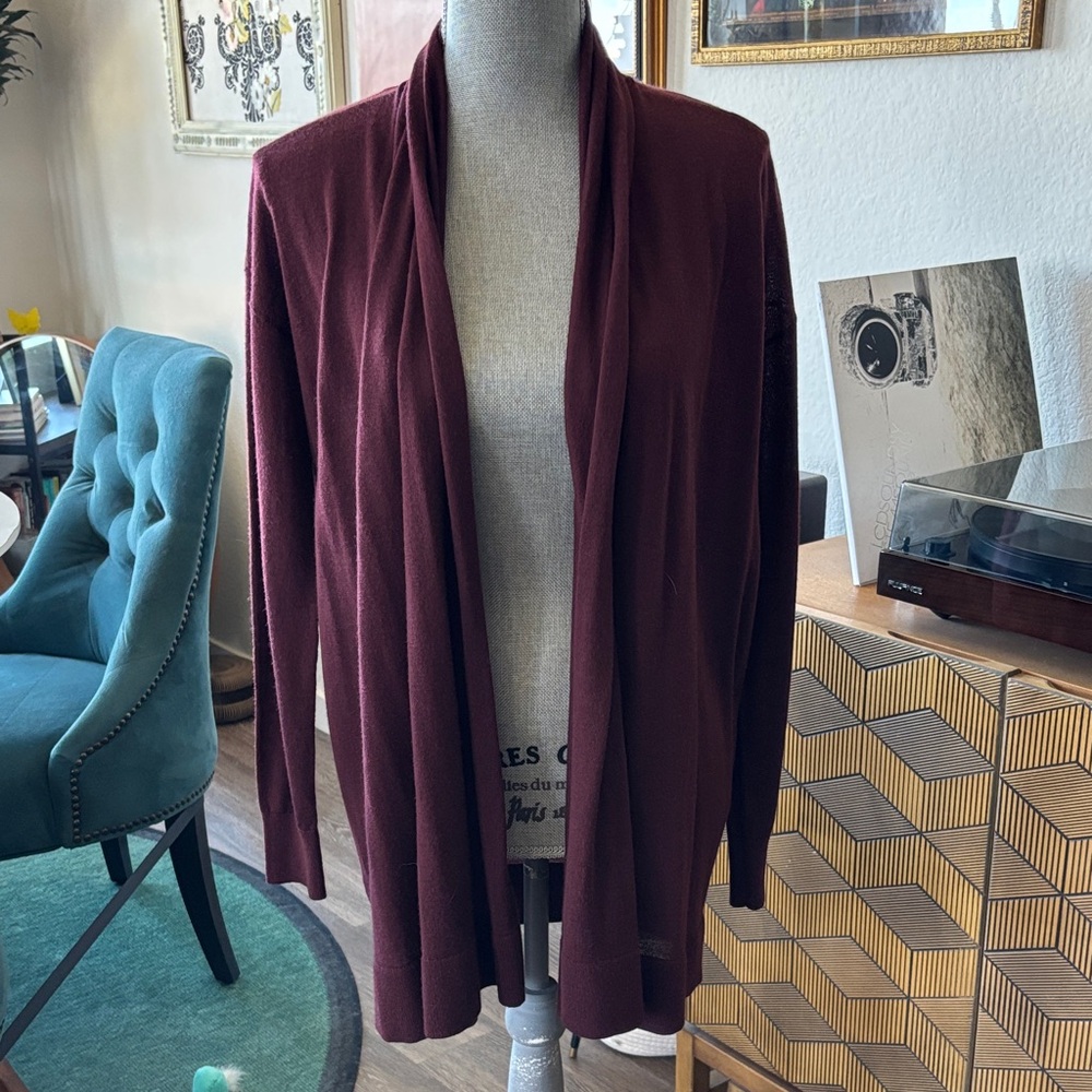 Ann Taylor Deep Red Open Front Cardigan
